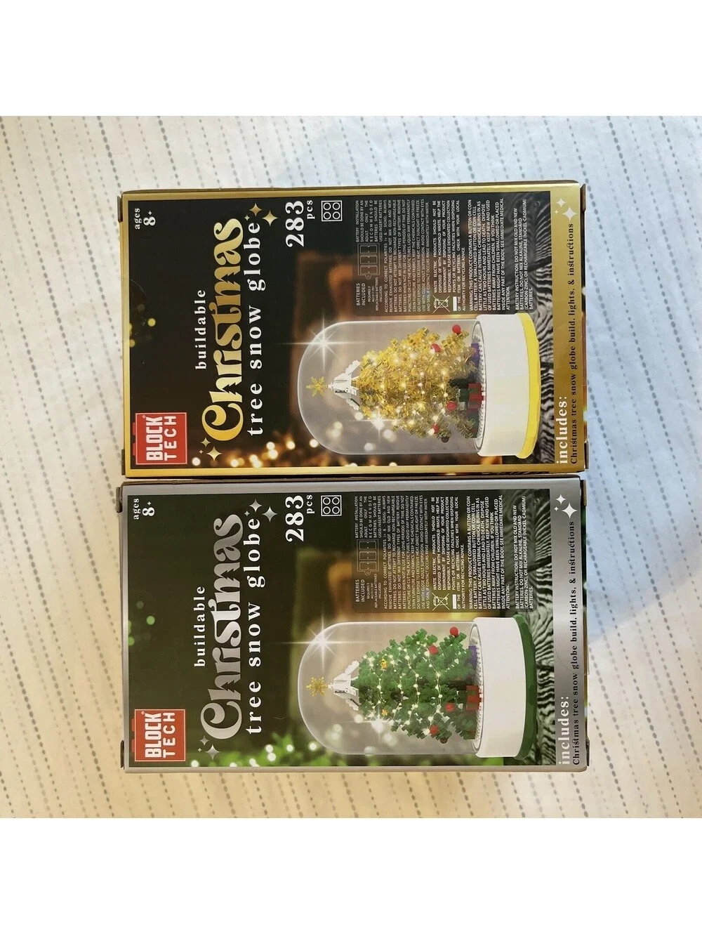 GOLD & GREEN CHRISTMAS TREE SNOW GLOBE BlockTech LED Lighted Brick Set RMS